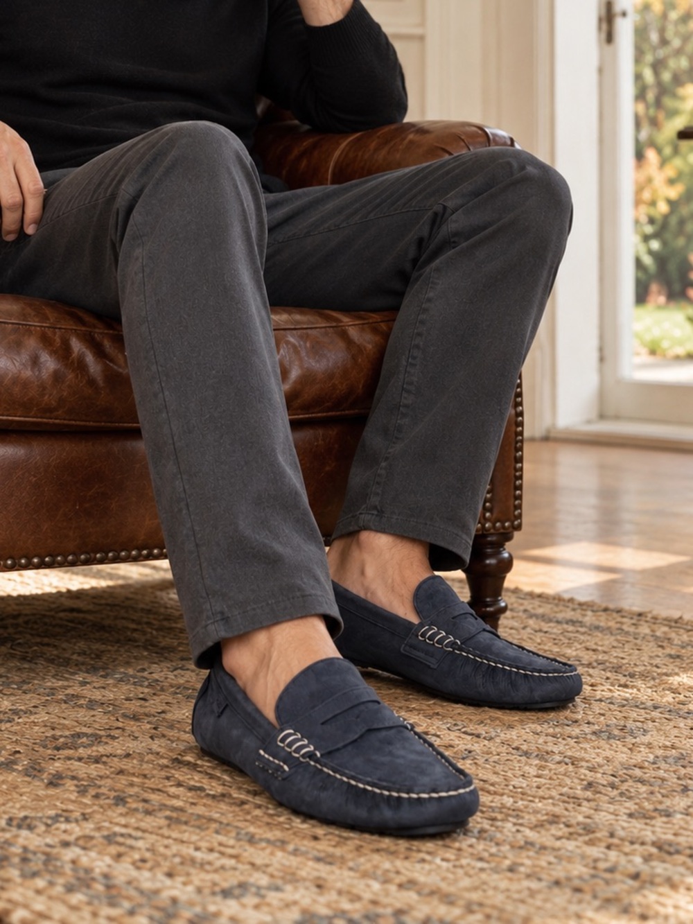 Polo Ralph Lauren Wes Nubuck Driving Loafers Navy Blue Men's 12